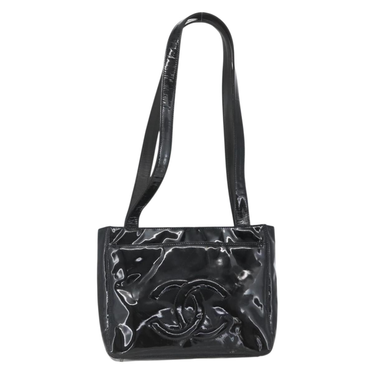 CHANEL COCO Mark Shoulder Bag Patent leather Black Silver CC Auth yk14331