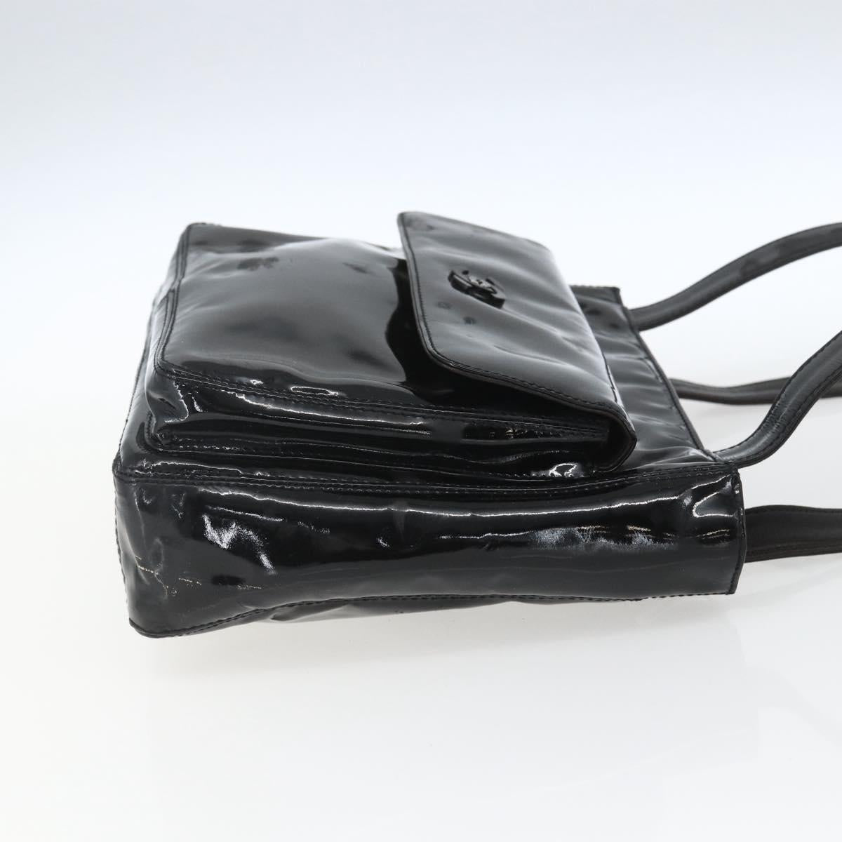 CHANEL COCO Mark Shoulder Bag Patent leather Black Silver CC Auth yk14331