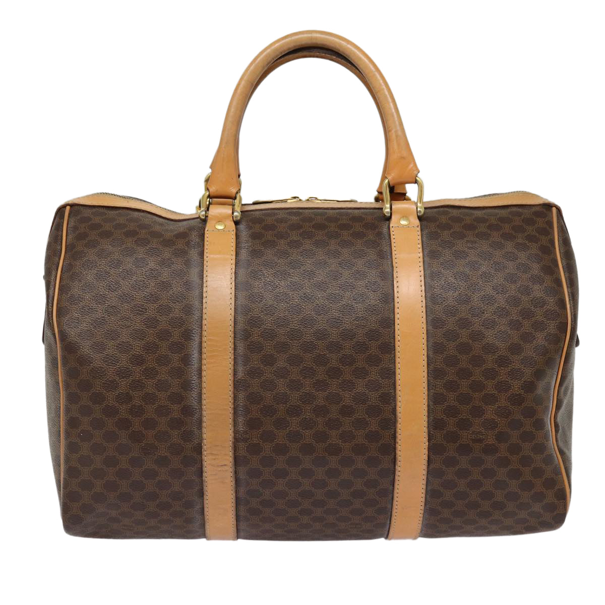 CELINE Macadam Canvas Boston Bag PVC Leather Brown Auth yk14397