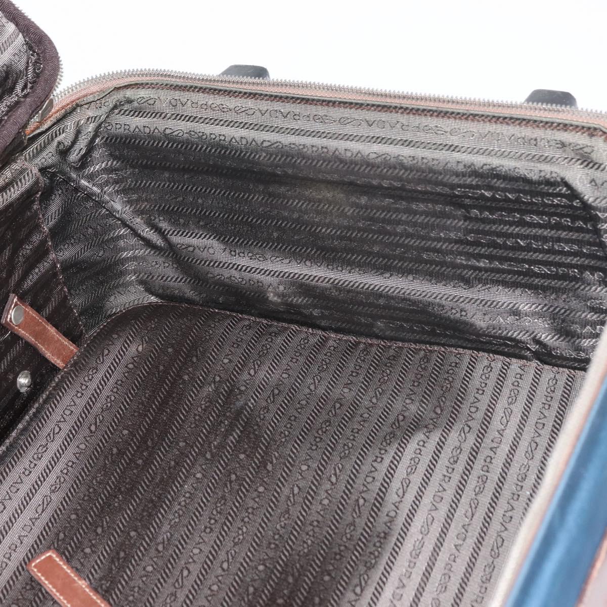 PRADA Suitcase Nylon Leather Navy Brown Auth yk14443
