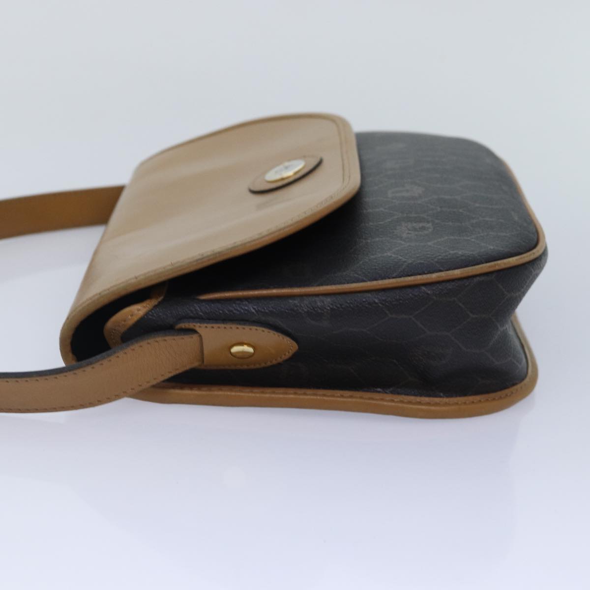 Christian Dior Honeycomb Canvas Shoulder Bag PVC Leather Black Gold Auth yk14590