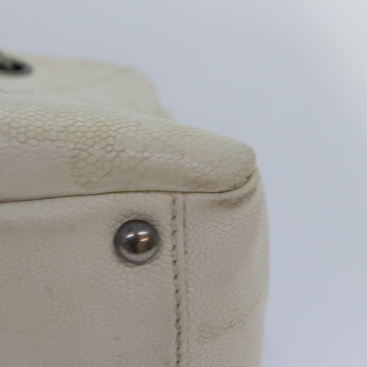 CHANEL Matelasse Chain Shoulder Bag Calf Skin White Silver CC Auth yk14601