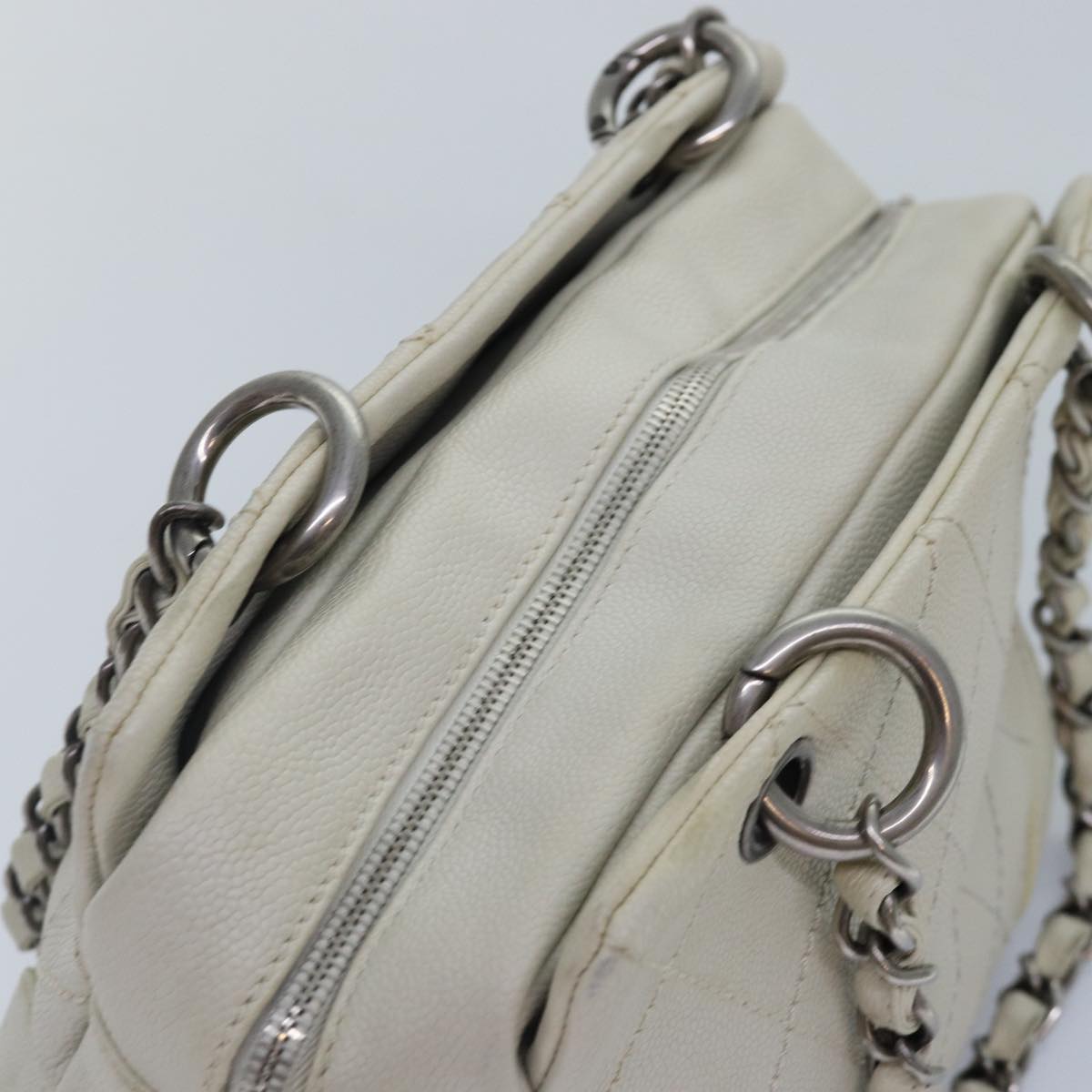 CHANEL Matelasse Chain Shoulder Bag Calf Skin White Silver CC Auth yk14601