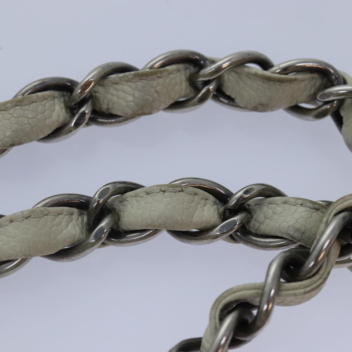 CHANEL Matelasse Chain Shoulder Bag Calf Skin White Silver CC Auth yk14601