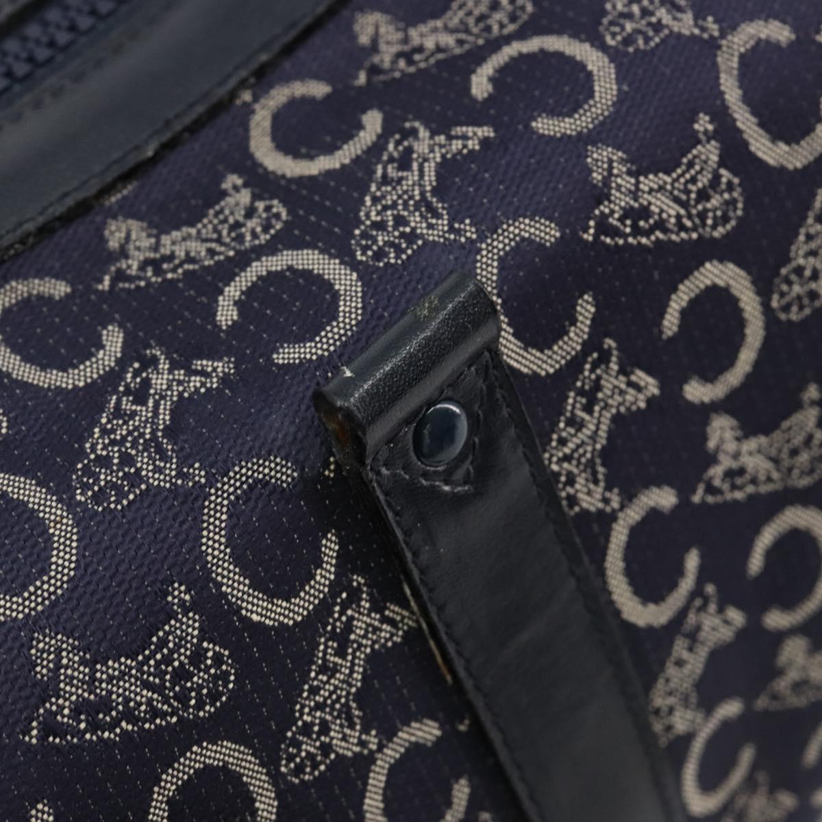 CELINE C Sulky Boston Bag Canvas Leather Navy Gold Auth yk14797