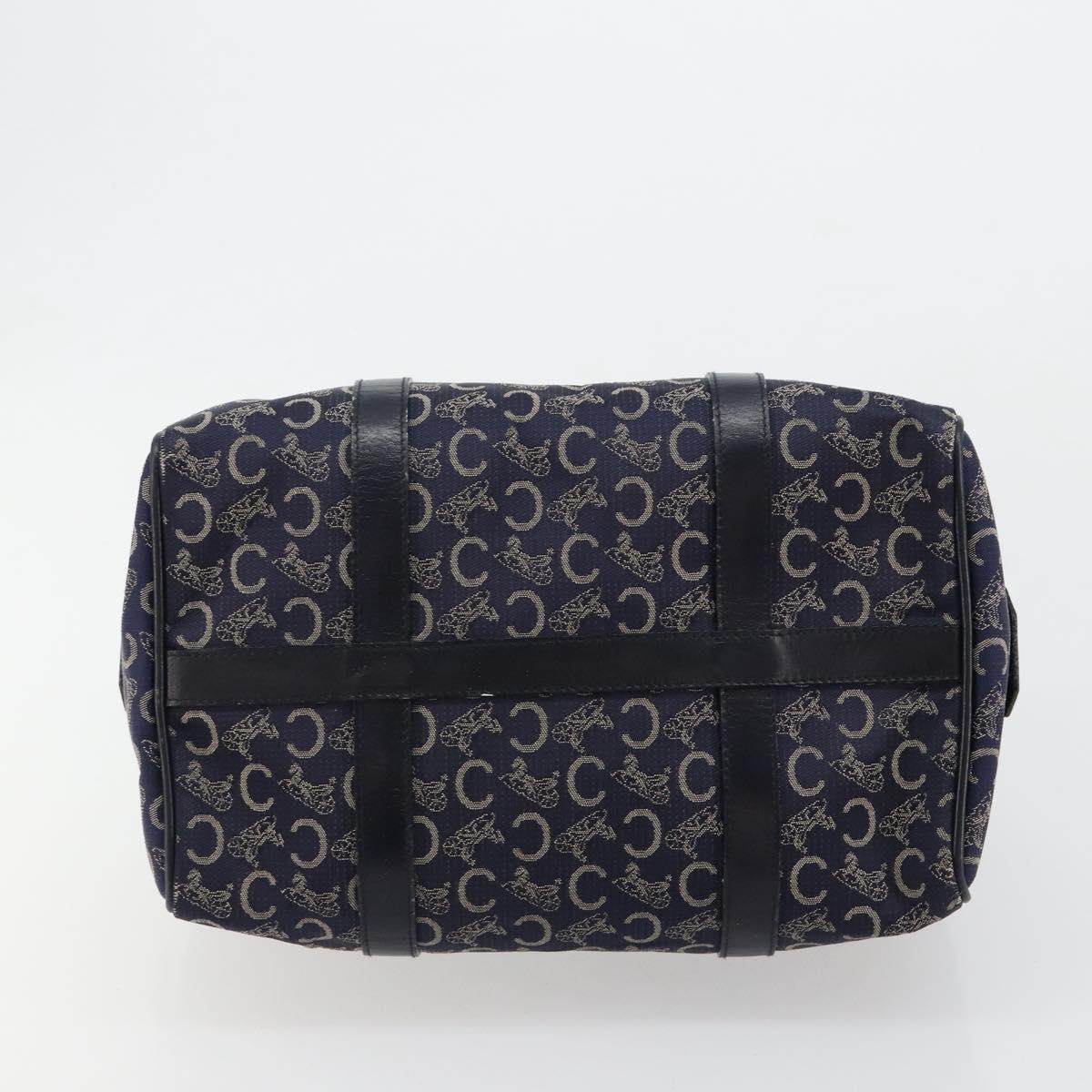 CELINE C Sulky Boston Bag Canvas Leather Navy Gold Auth yk14797