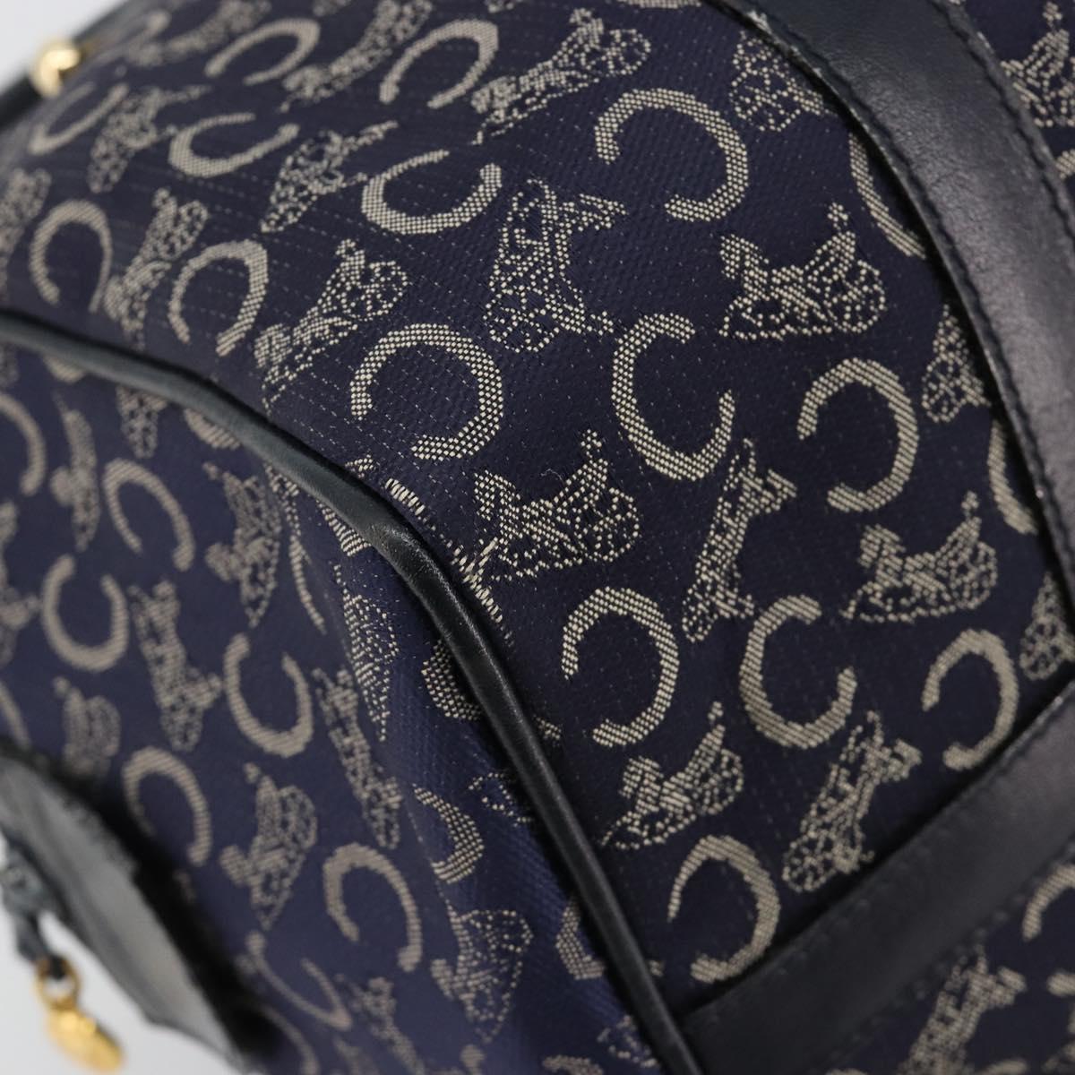 CELINE C Sulky Boston Bag Canvas Leather Navy Gold Auth yk14797
