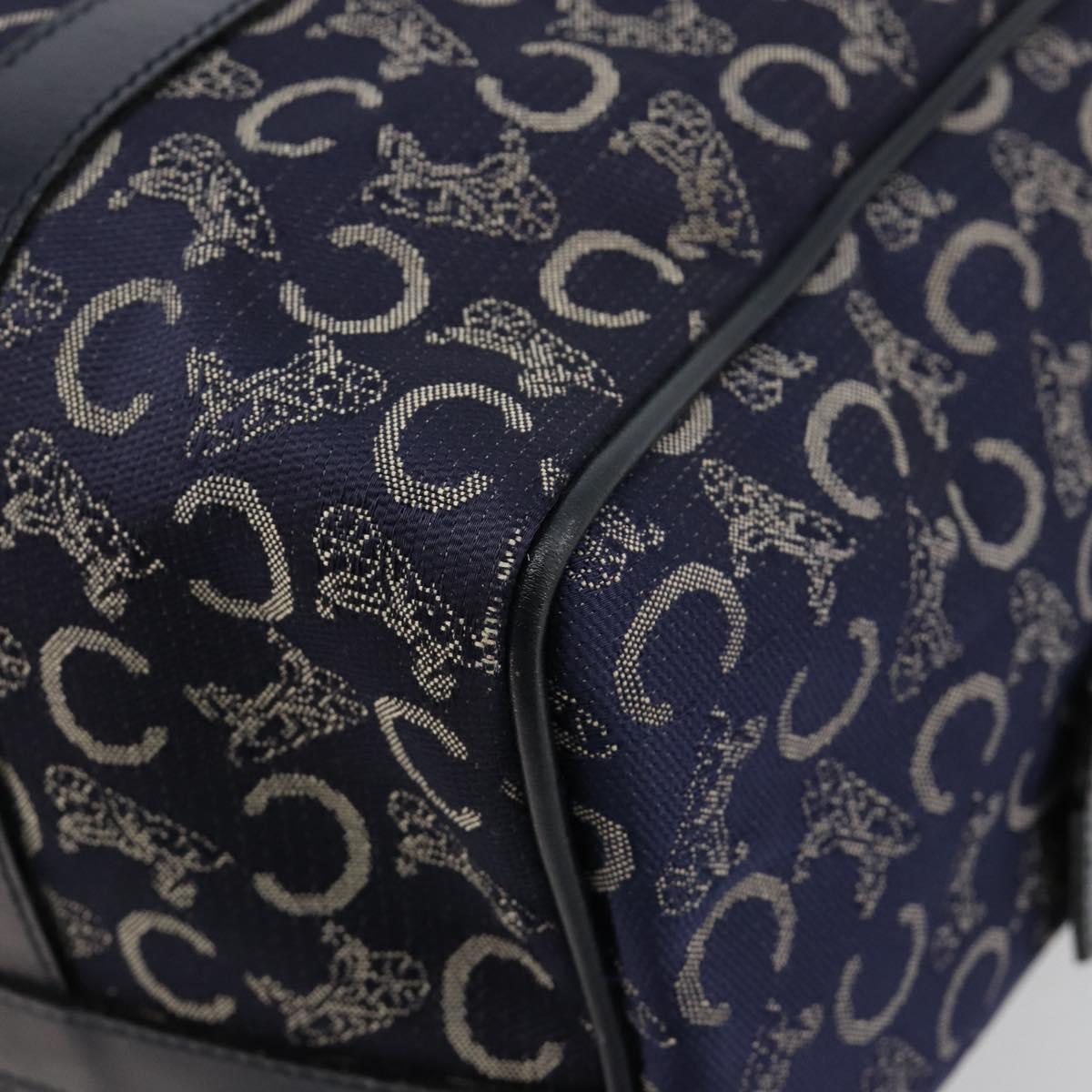 CELINE C Sulky Boston Bag Canvas Leather Navy Gold Auth yk14797