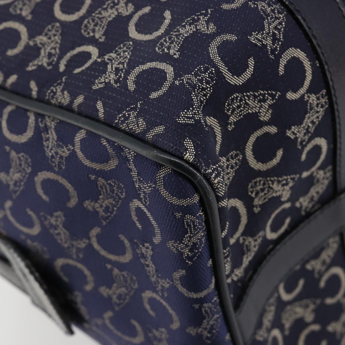 CELINE C Sulky Boston Bag Canvas Leather Navy Gold Auth yk14797
