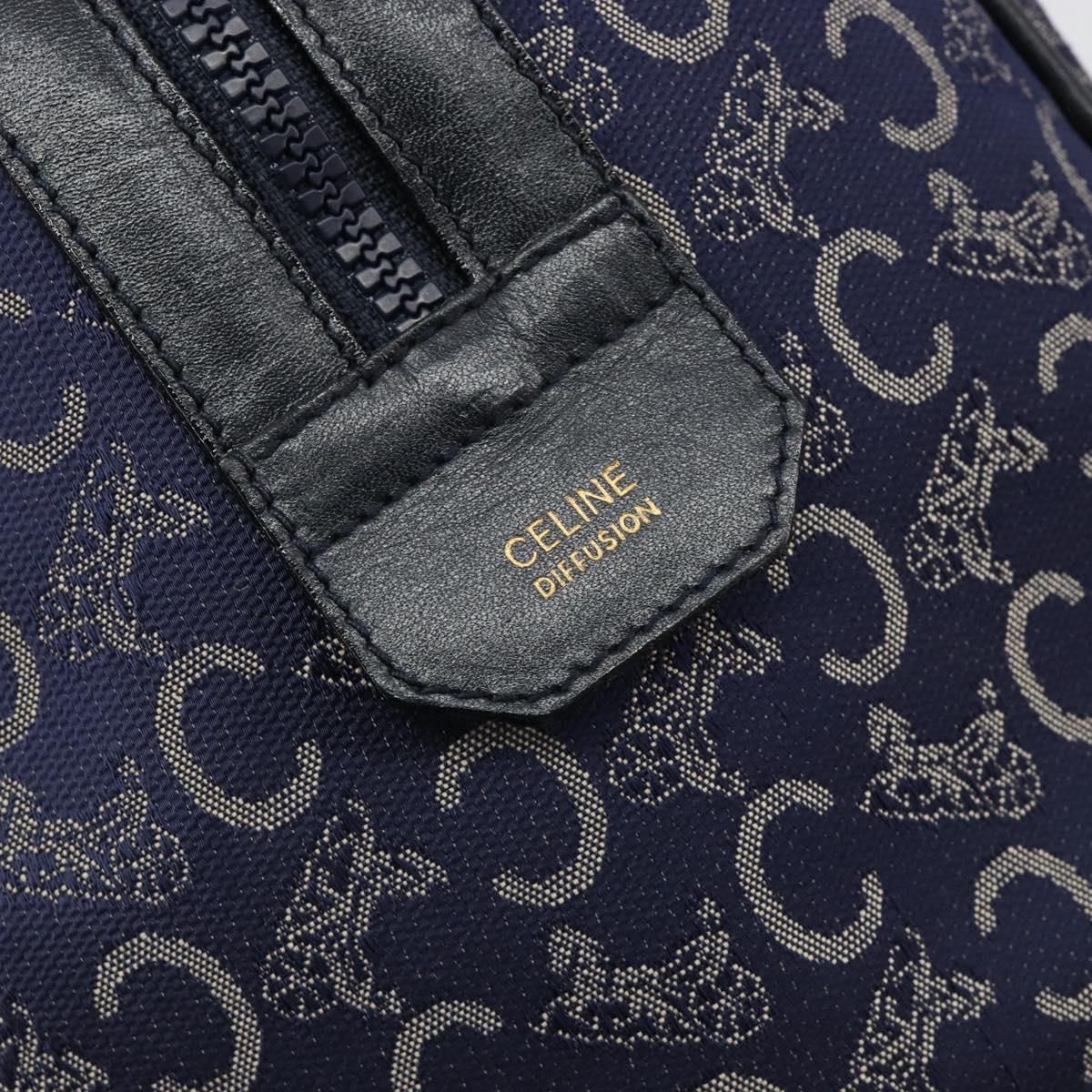 CELINE C Sulky Boston Bag Canvas Leather Navy Gold Auth yk14797
