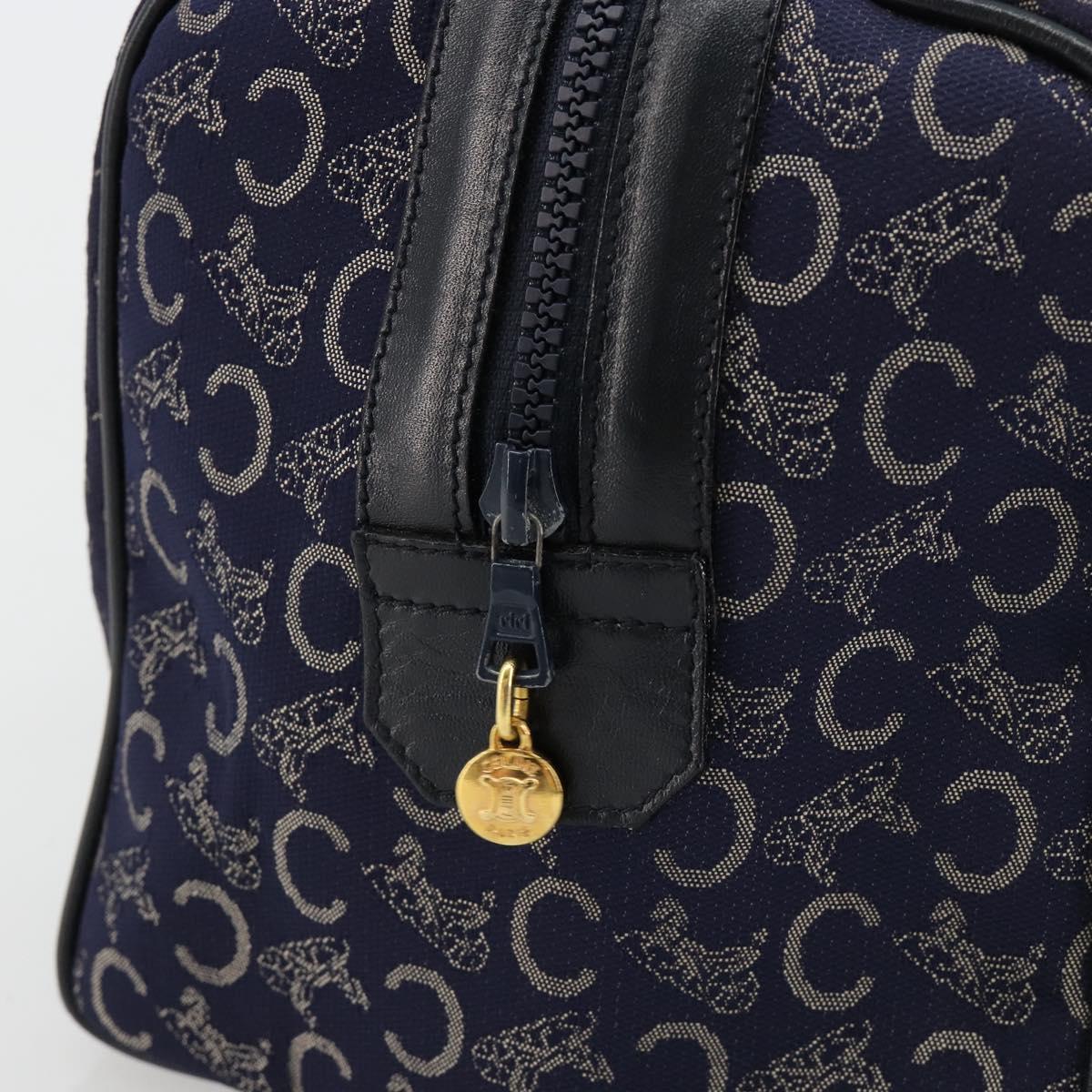 CELINE C Sulky Boston Bag Canvas Leather Navy Gold Auth yk14797