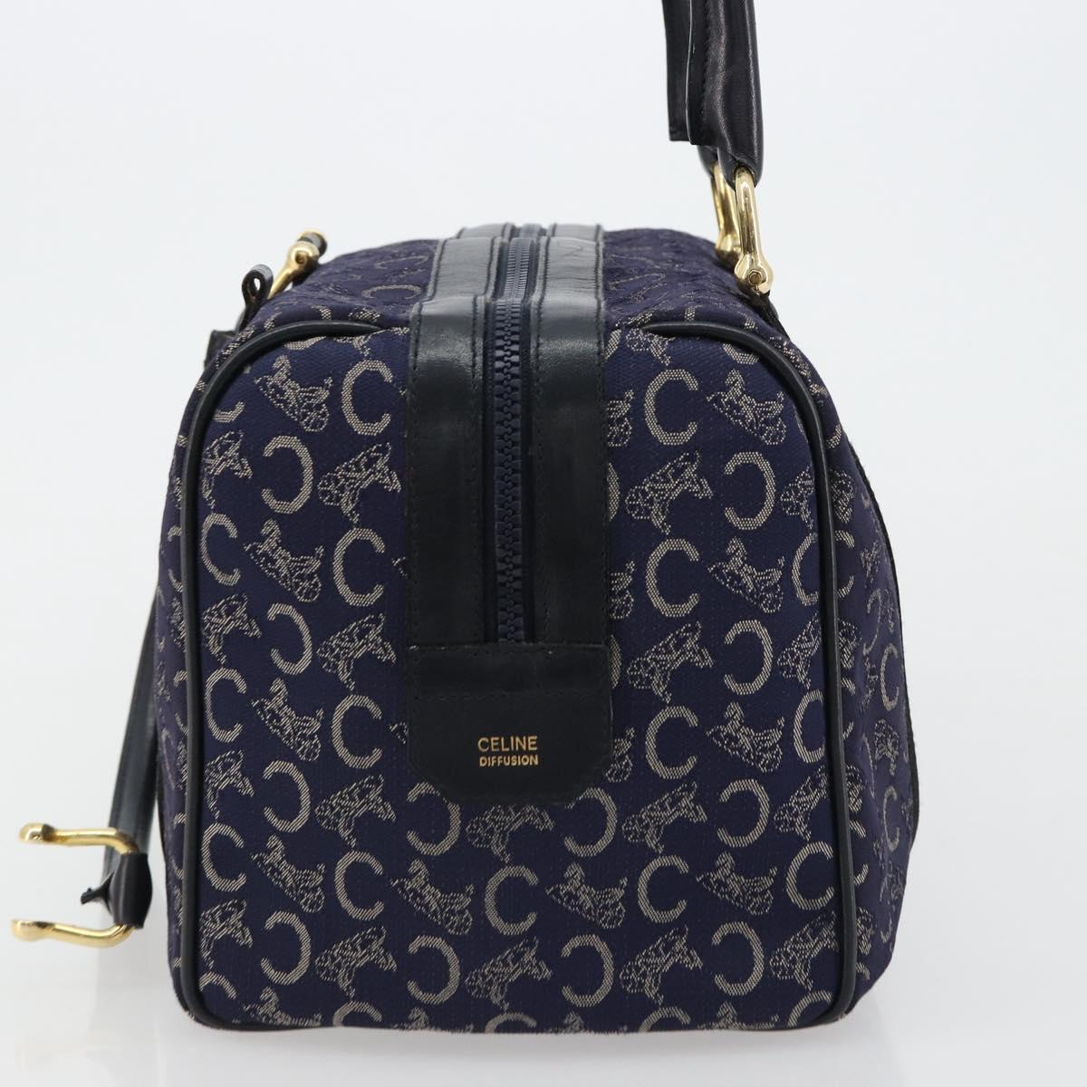 CELINE C Sulky Boston Bag Canvas Leather Navy Gold Auth yk14797