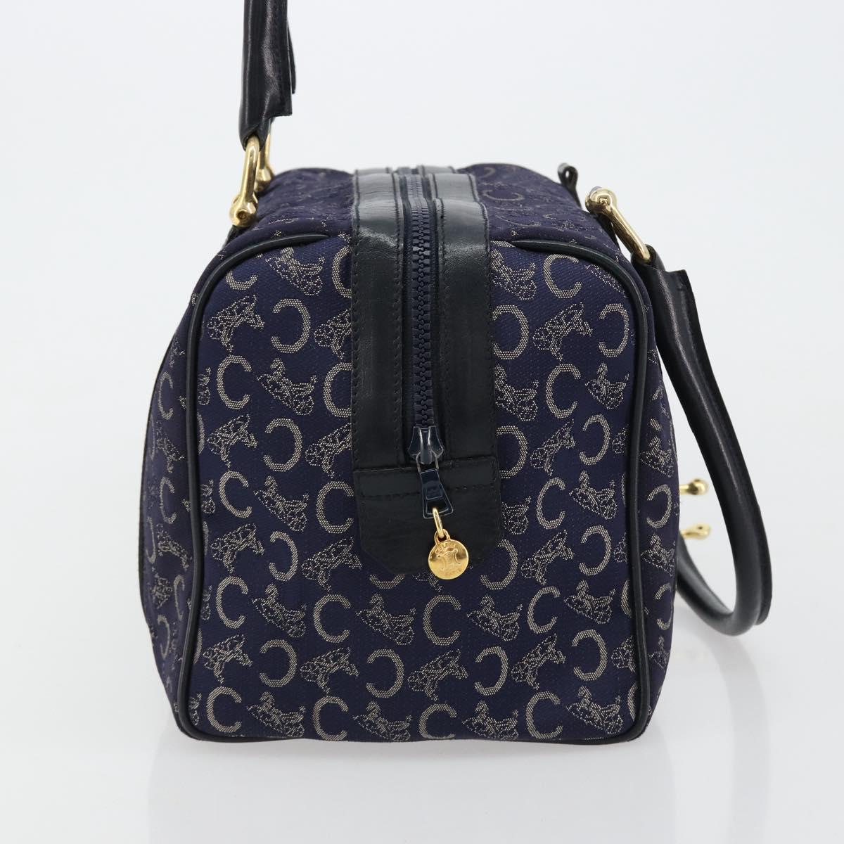 CELINE C Sulky Boston Bag Canvas Leather Navy Gold Auth yk14797