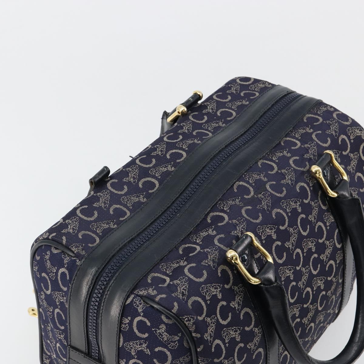 CELINE C Sulky Boston Bag Canvas Leather Navy Gold Auth yk14797
