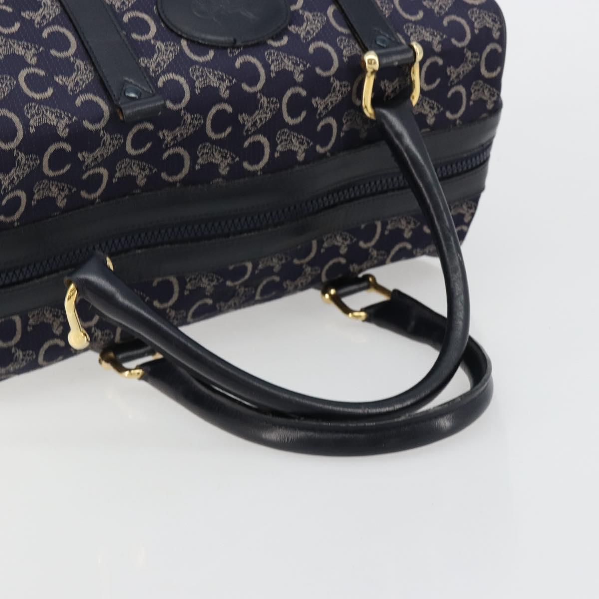CELINE C Sulky Boston Bag Canvas Leather Navy Gold Auth yk14797