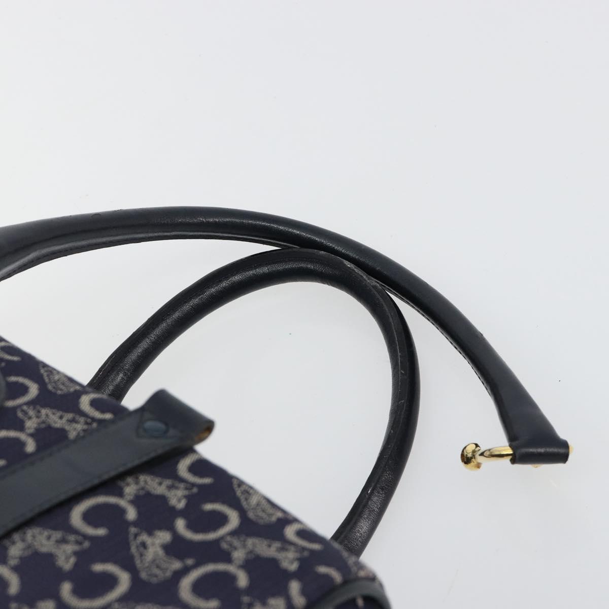 CELINE C Sulky Boston Bag Canvas Leather Navy Gold Auth yk14797