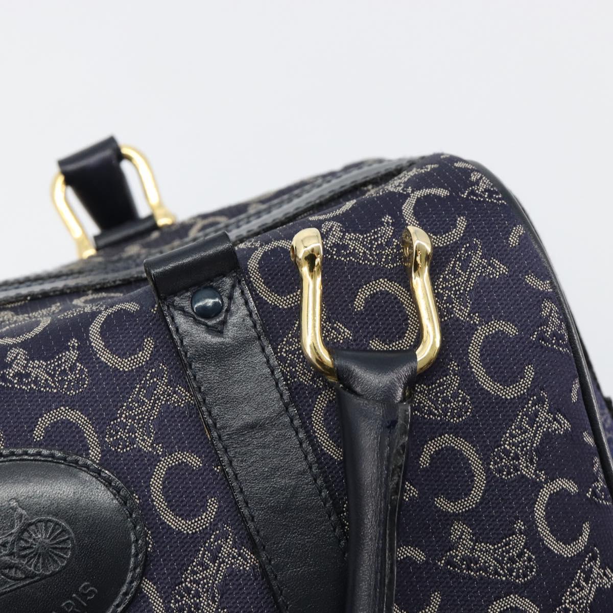 CELINE C Sulky Boston Bag Canvas Leather Navy Gold Auth yk14797