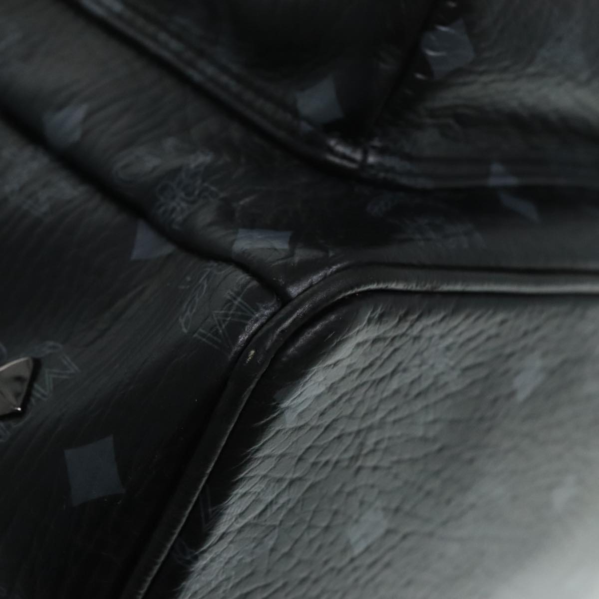 MCM Vicetos Logogram Studs Backpack PVC Black Silver Auth yk14954