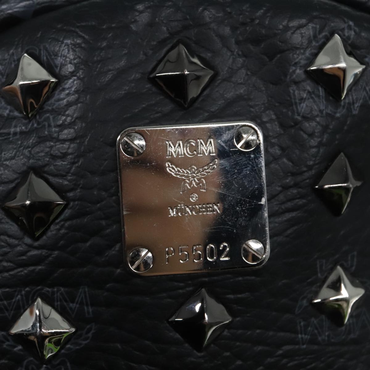 MCM Vicetos Logogram Studs Backpack PVC Black Silver Auth yk14954