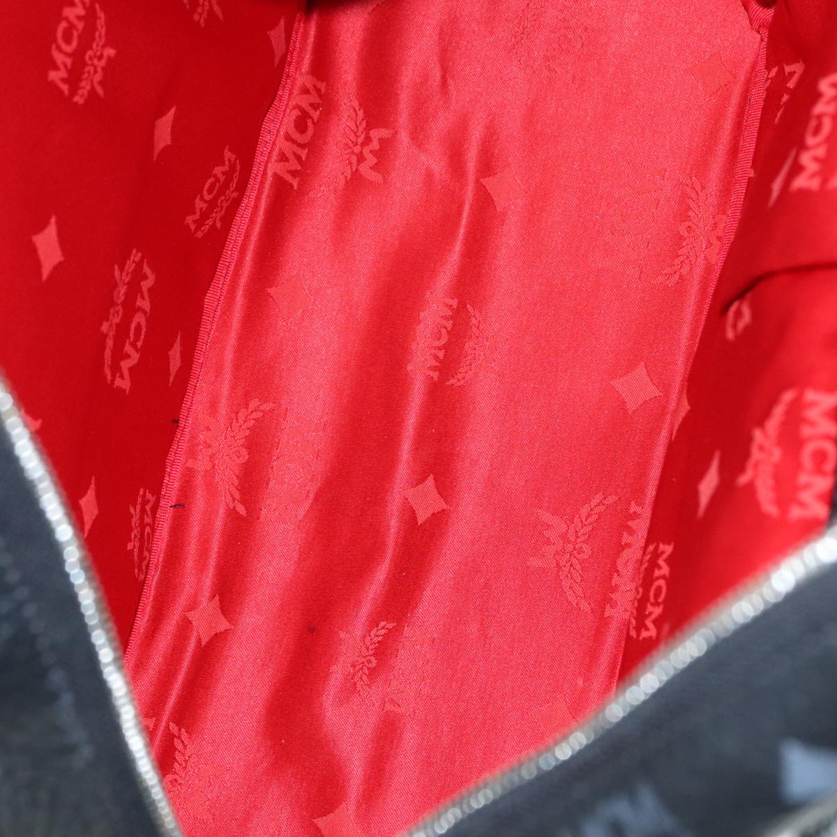 MCM Vicetos Logogram Studs Backpack PVC Black Silver Auth yk14954