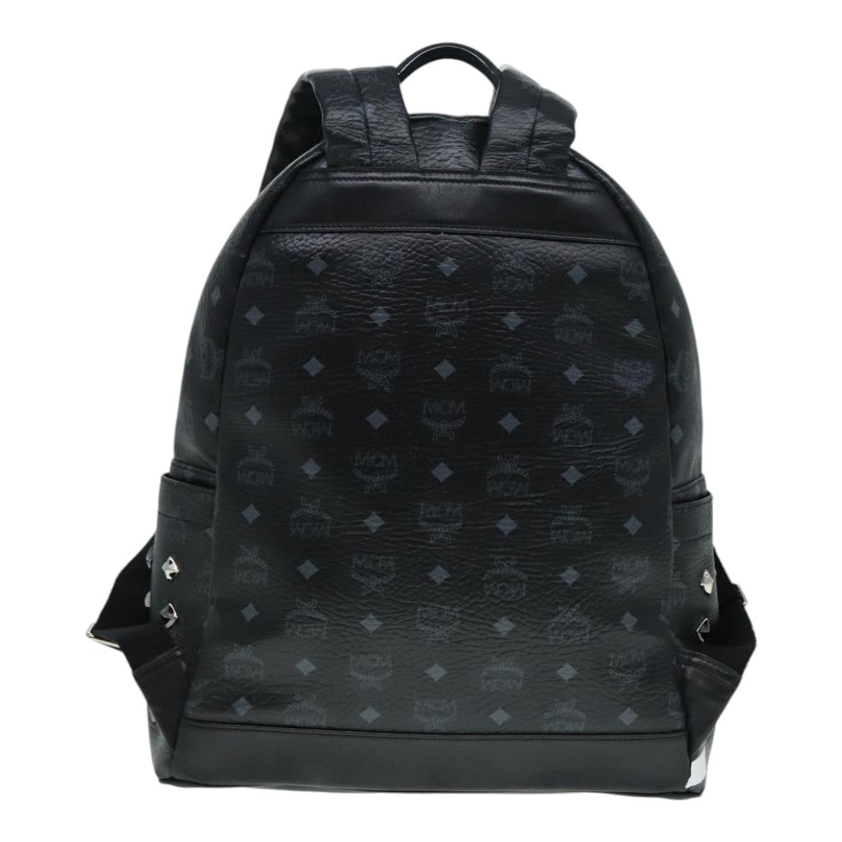 MCM Vicetos Logogram Studs Backpack PVC Black Silver Auth yk14954