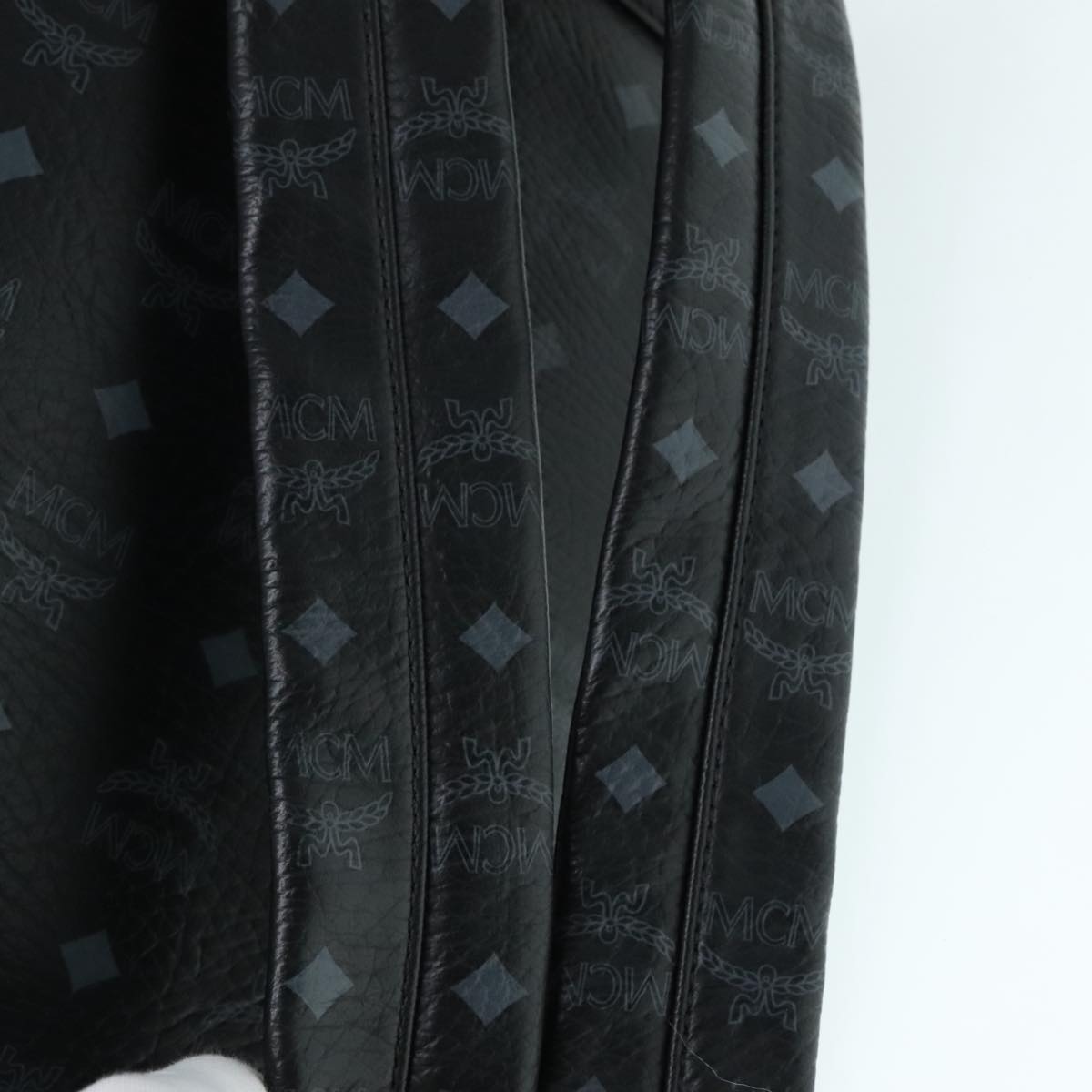 MCM Vicetos Logogram Studs Backpack PVC Black Silver Auth yk14954