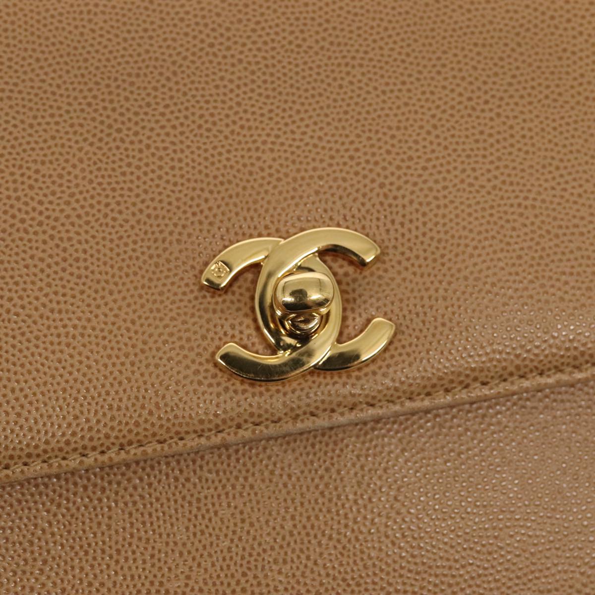 CHANEL Turn Lock Shoulder Bag Caviar Skin Beige Gold CC Auth yk14960V