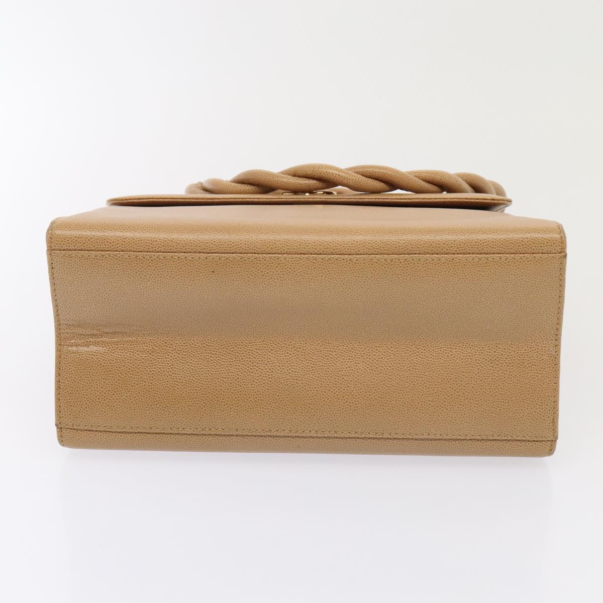 CHANEL Turn Lock Shoulder Bag Caviar Skin Beige Gold CC Auth yk14960V