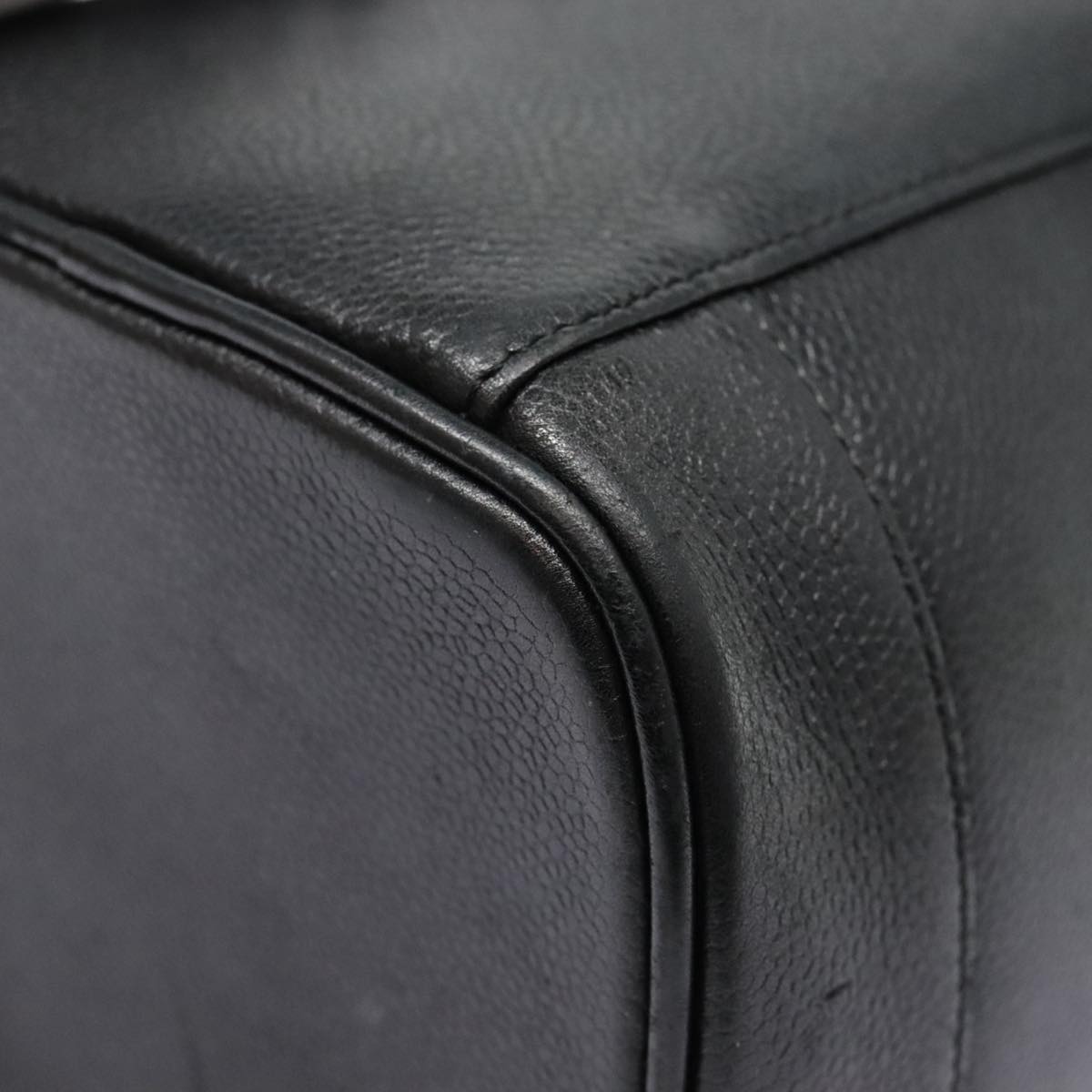 CHANEL COCO Mark vanity Pouch Calf Skin Black Gold CC Auth yk14976