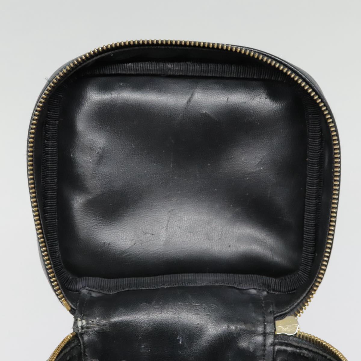 CHANEL COCO Mark vanity Pouch Calf Skin Black Gold CC Auth yk14976