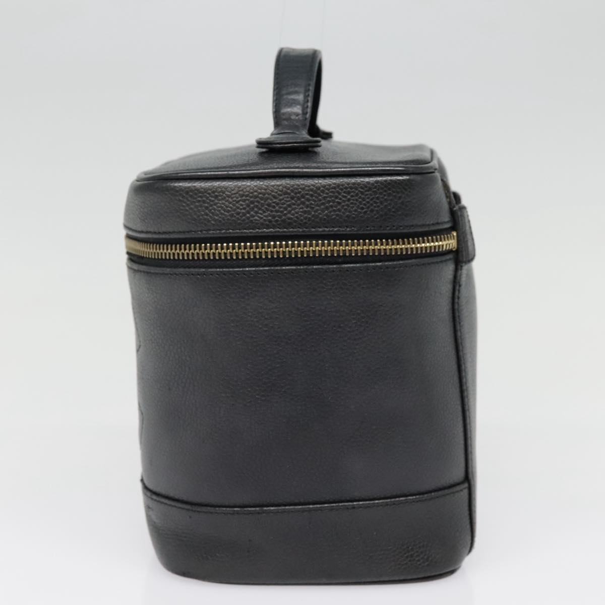 CHANEL COCO Mark vanity Pouch Calf Skin Black Gold CC Auth yk14976