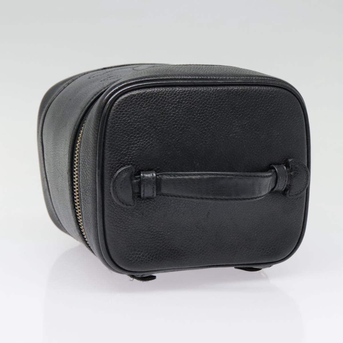 CHANEL COCO Mark vanity Pouch Calf Skin Black Gold CC Auth yk14976