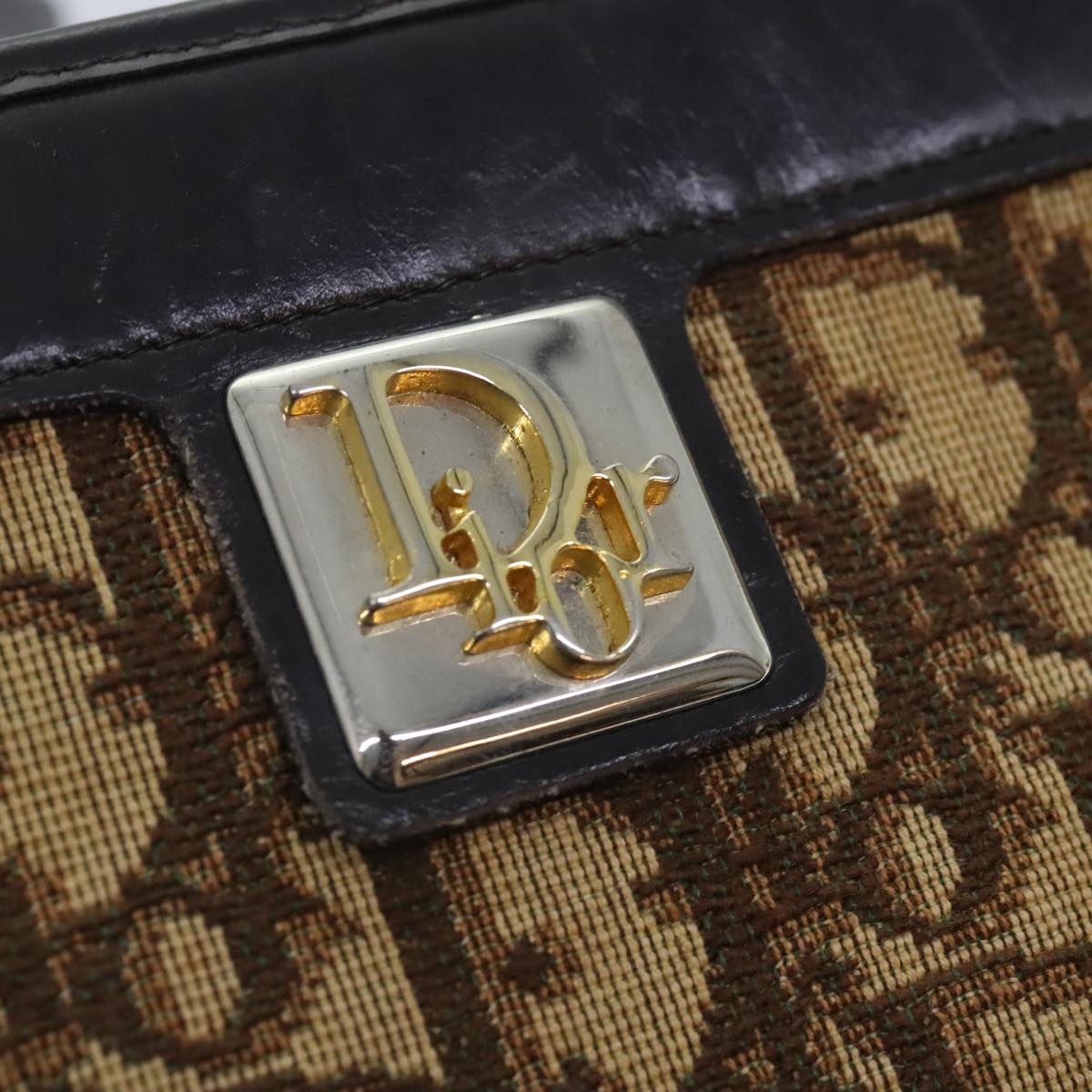 Christian Dior Trotter Canvas Shoulder Bag Brown Gold Auth yk15090