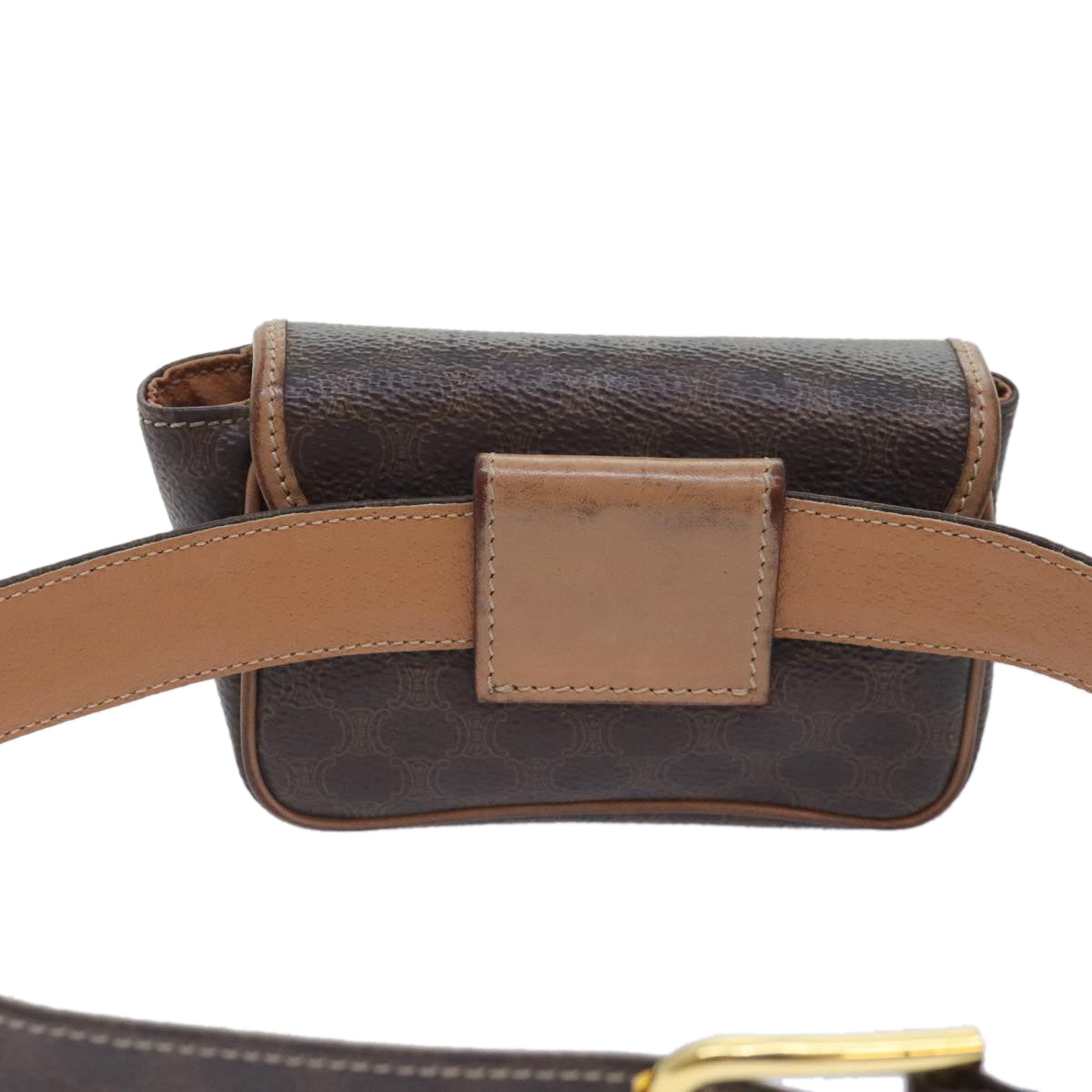 CELINE Macadam Canvas Waist bag PVC Leather Brown Gold Auth yk15121