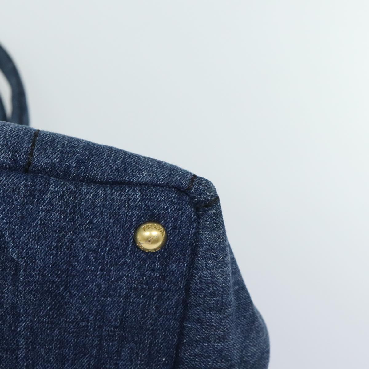 PRADA Canapa MM Hand Bag Denim Blue Gold Auth yk15254V