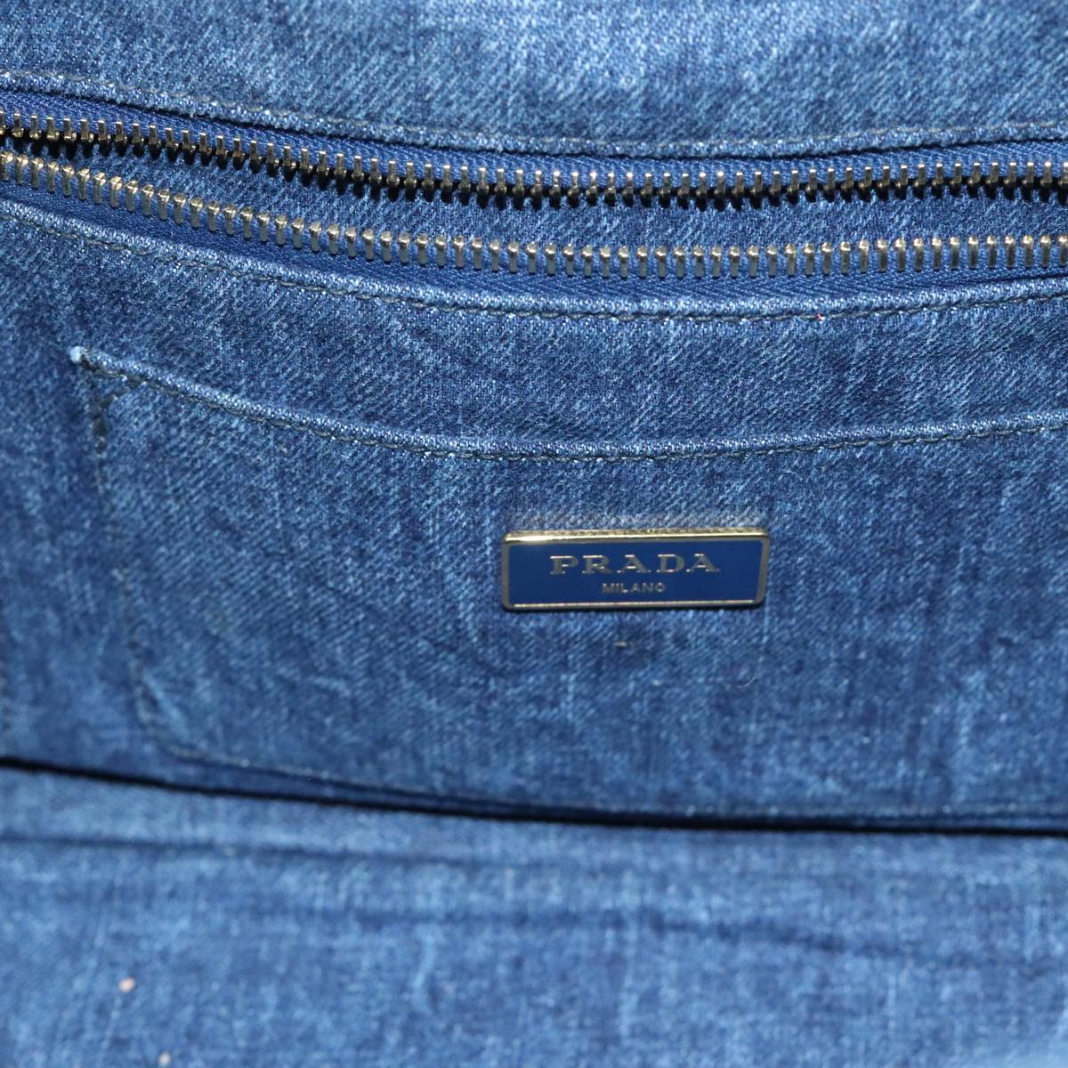 PRADA Canapa MM Hand Bag Denim Blue Gold Auth yk15254V