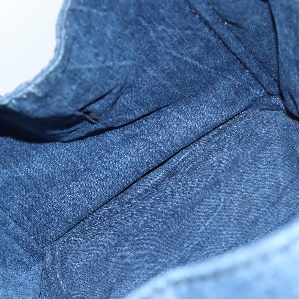 PRADA Canapa MM Hand Bag Denim Blue Gold Auth yk15254V