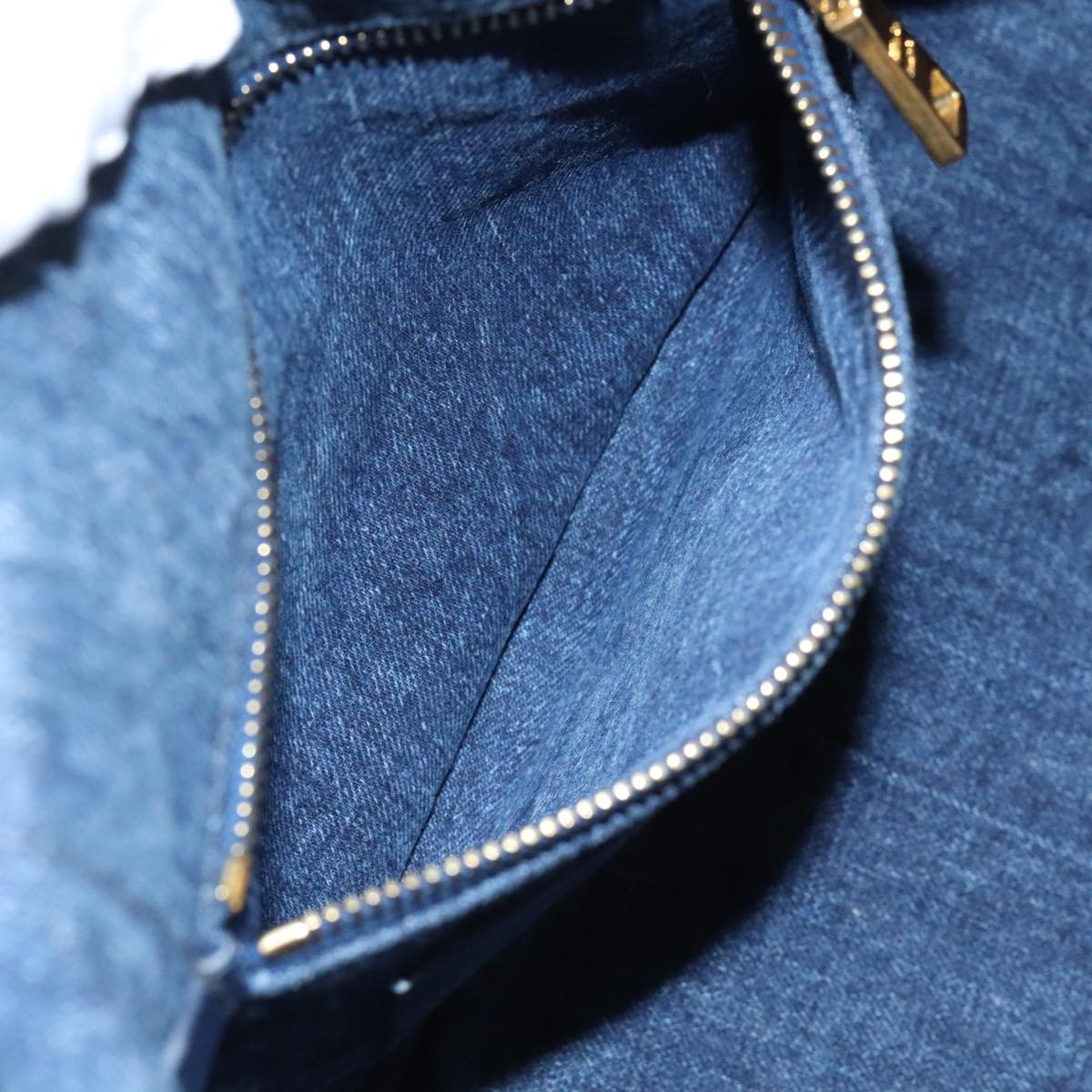 PRADA Canapa MM Hand Bag Denim Blue Gold Auth yk15254V