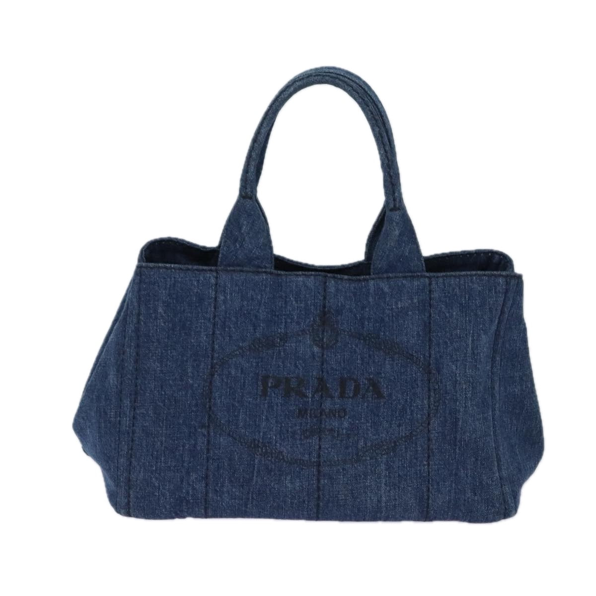 PRADA Canapa MM Hand Bag Denim Blue Gold Auth yk15254V