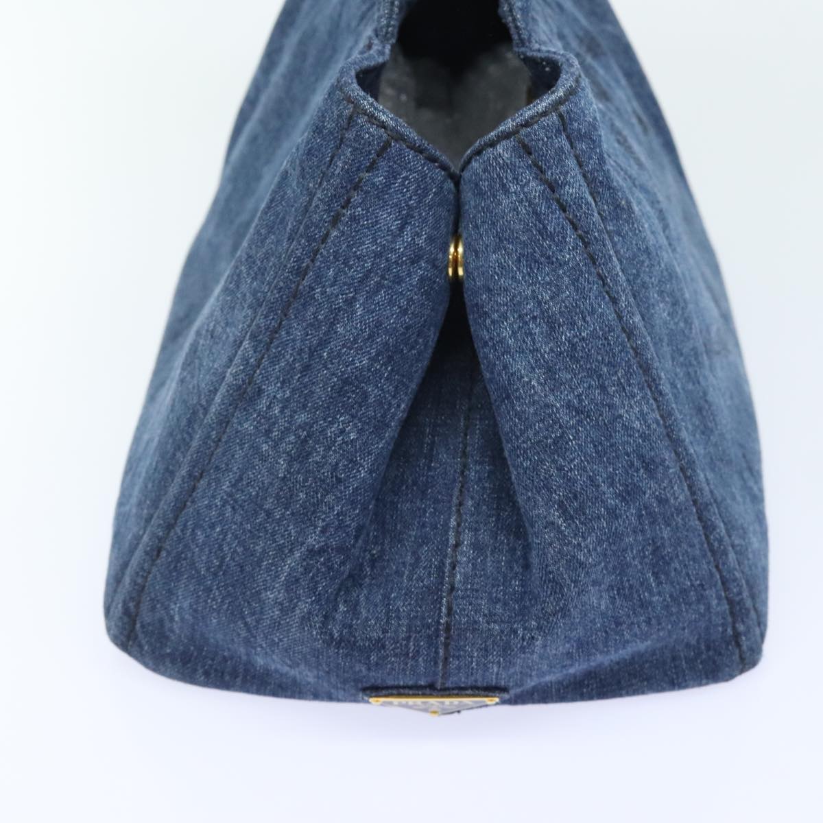PRADA Canapa MM Hand Bag Denim Blue Gold Auth yk15254V