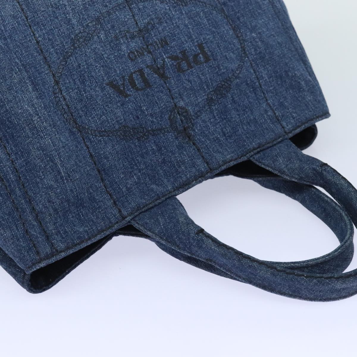 PRADA Canapa MM Hand Bag Denim Blue Gold Auth yk15254V