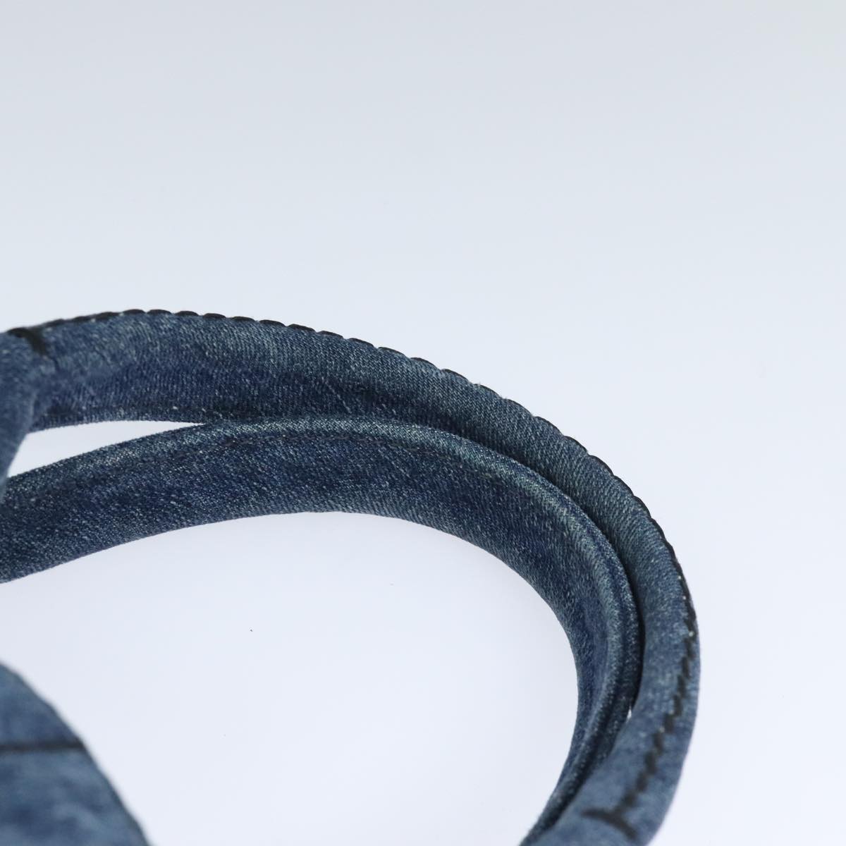 PRADA Canapa MM Hand Bag Denim Blue Gold Auth yk15254V