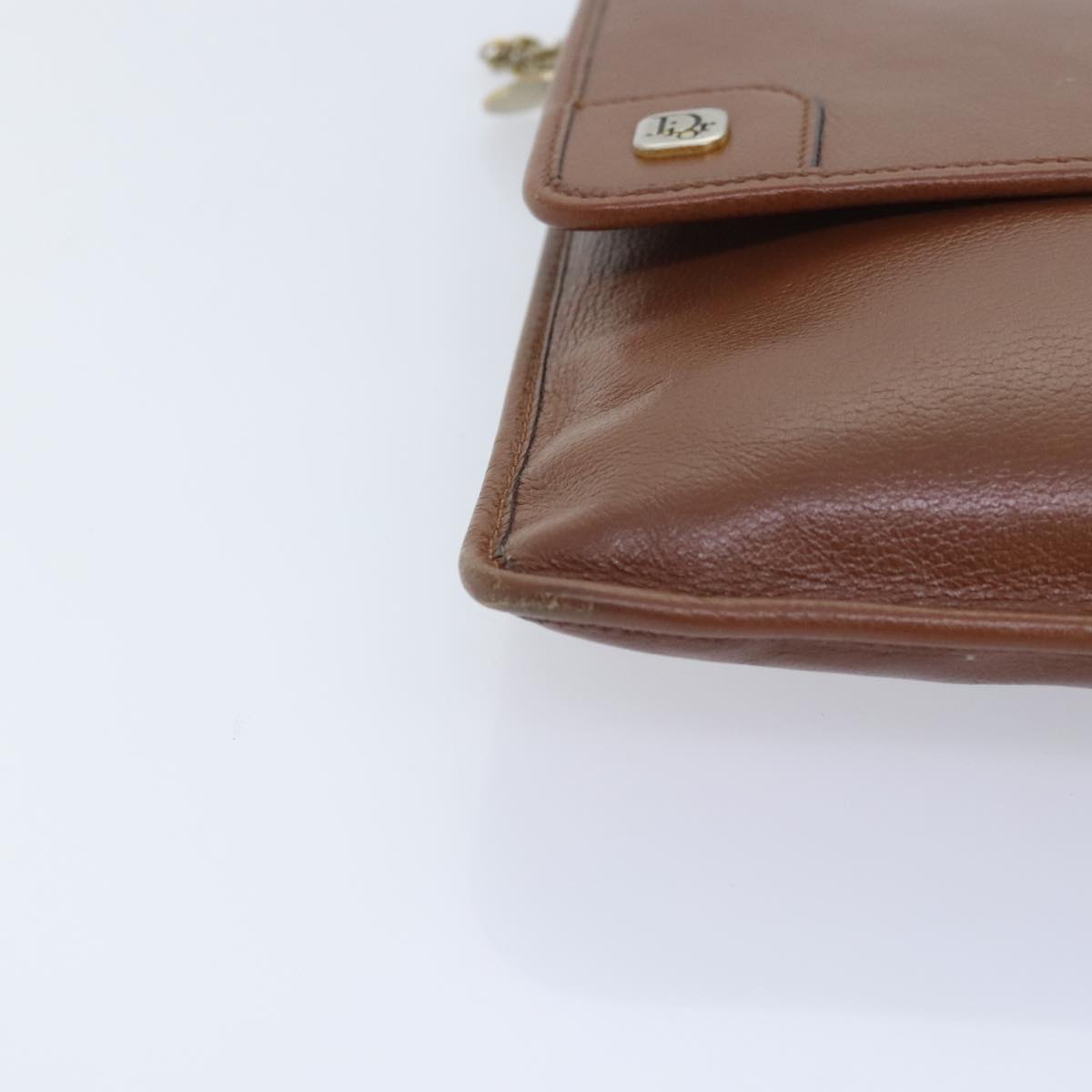 Christian Dior Chain Shoulder Bag Leather Brown Auth yk15370