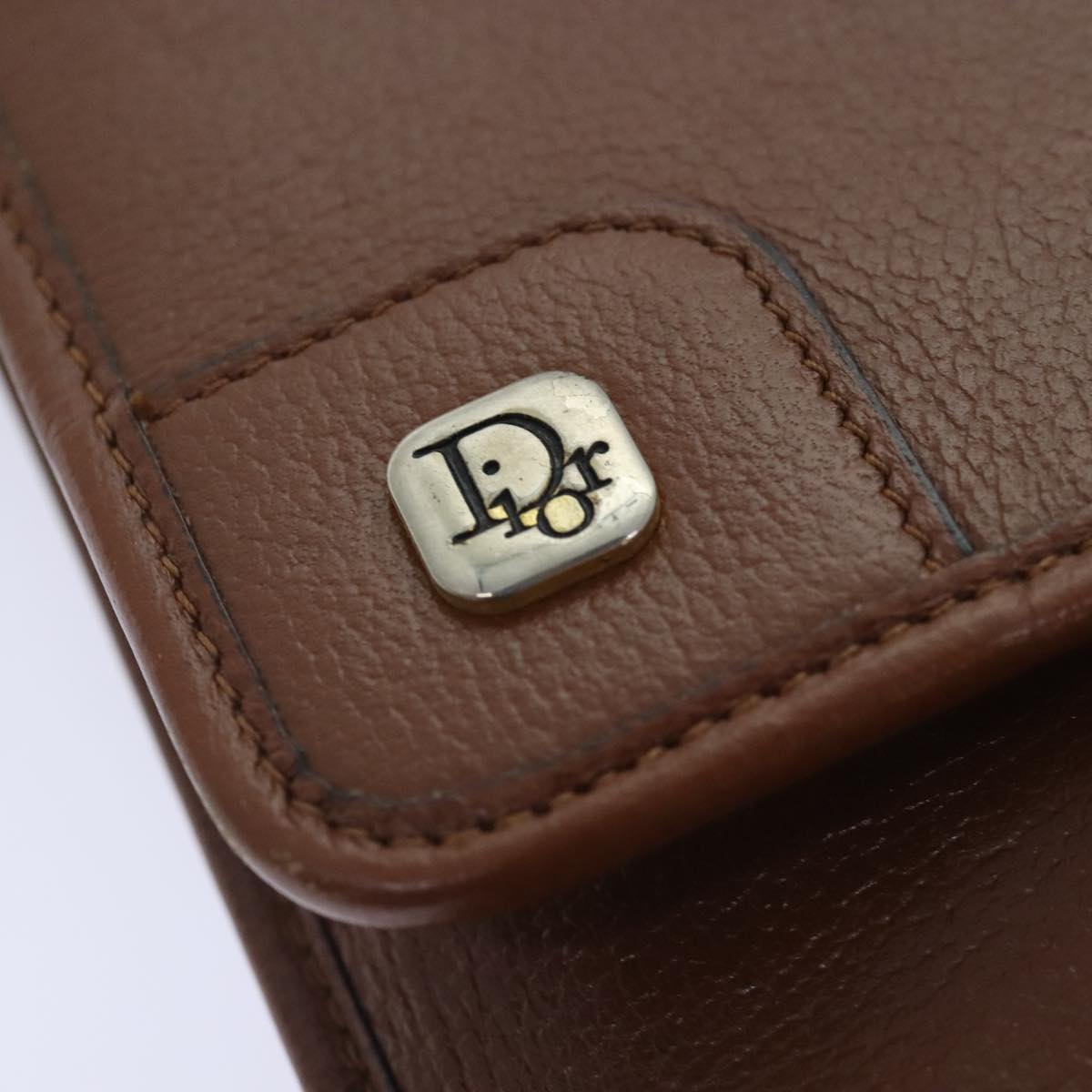 Christian Dior Chain Shoulder Bag Leather Brown Auth yk15370