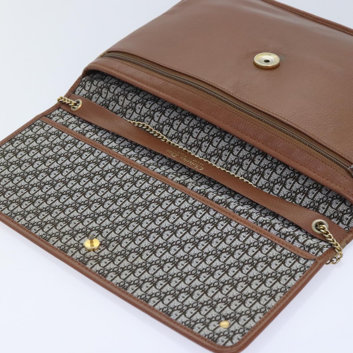 Christian Dior Chain Shoulder Bag Leather Brown Auth yk15370