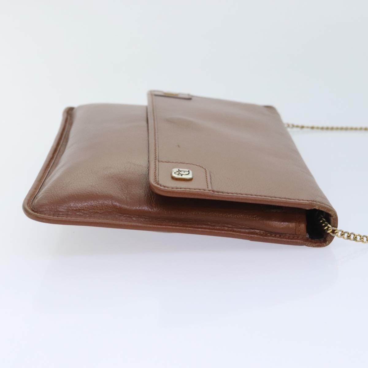 Christian Dior Chain Shoulder Bag Leather Brown Auth yk15370