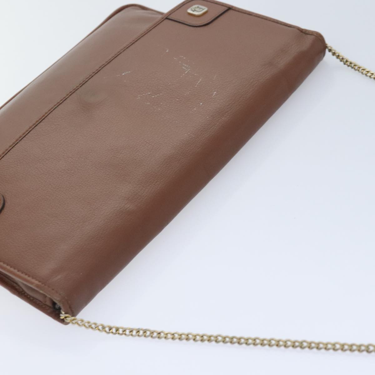 Christian Dior Chain Shoulder Bag Leather Brown Auth yk15370