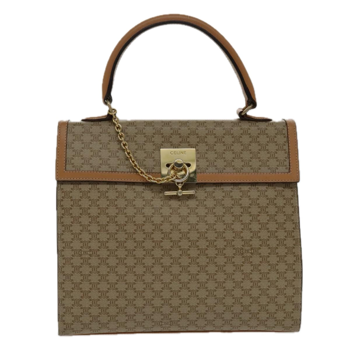 CELINE Macadam Canvas Hand Bag Coated Canvas Beige Auth yk15582V