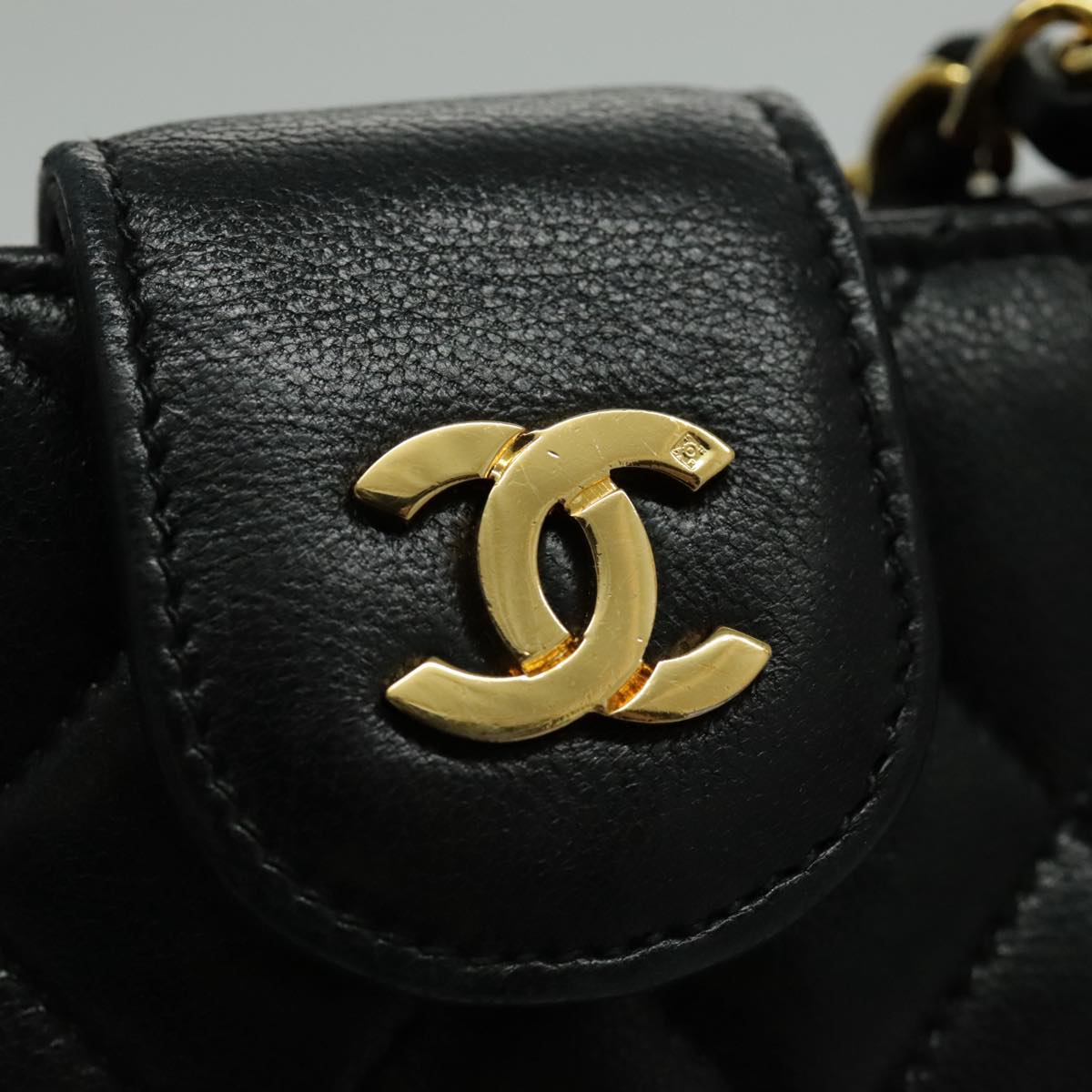 CHANEL Matelasse Chain Shoulder Bag Lamb Skin Black Gold CC Auth yk15615M