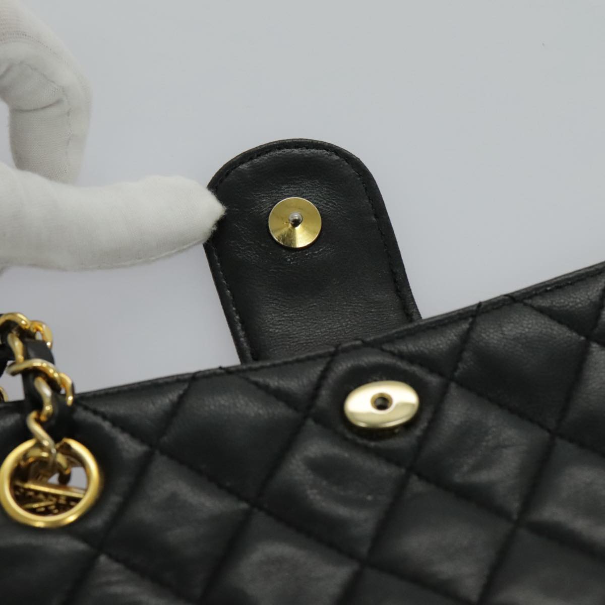 CHANEL Matelasse Chain Shoulder Bag Lamb Skin Black Gold CC Auth yk15615M